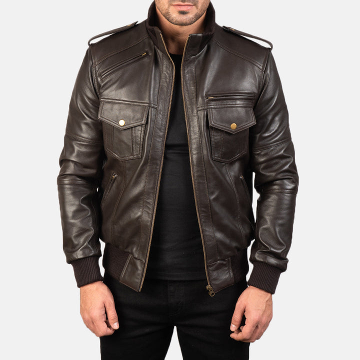 Agent Shadow Brown Leather Bomber Jacket – Fang leather co