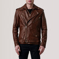 Kole Distressed Black Leather Double Rider Jacket - Distressed Brown image