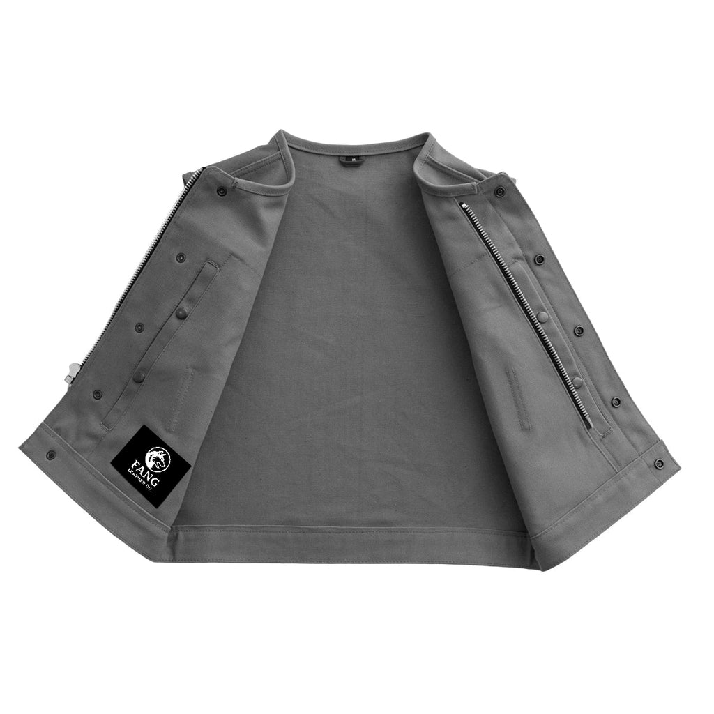 Lowside Men's Motorcycle Canvas Vest (Grey) image 2
