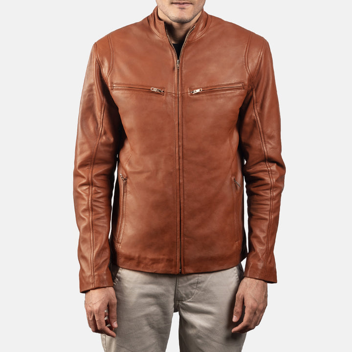 Ionic Brown Leather Biker Jacket image 0
