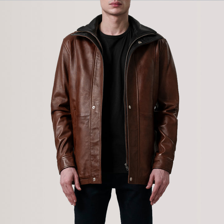 Connor Waxed Brown Leather Coat image 4