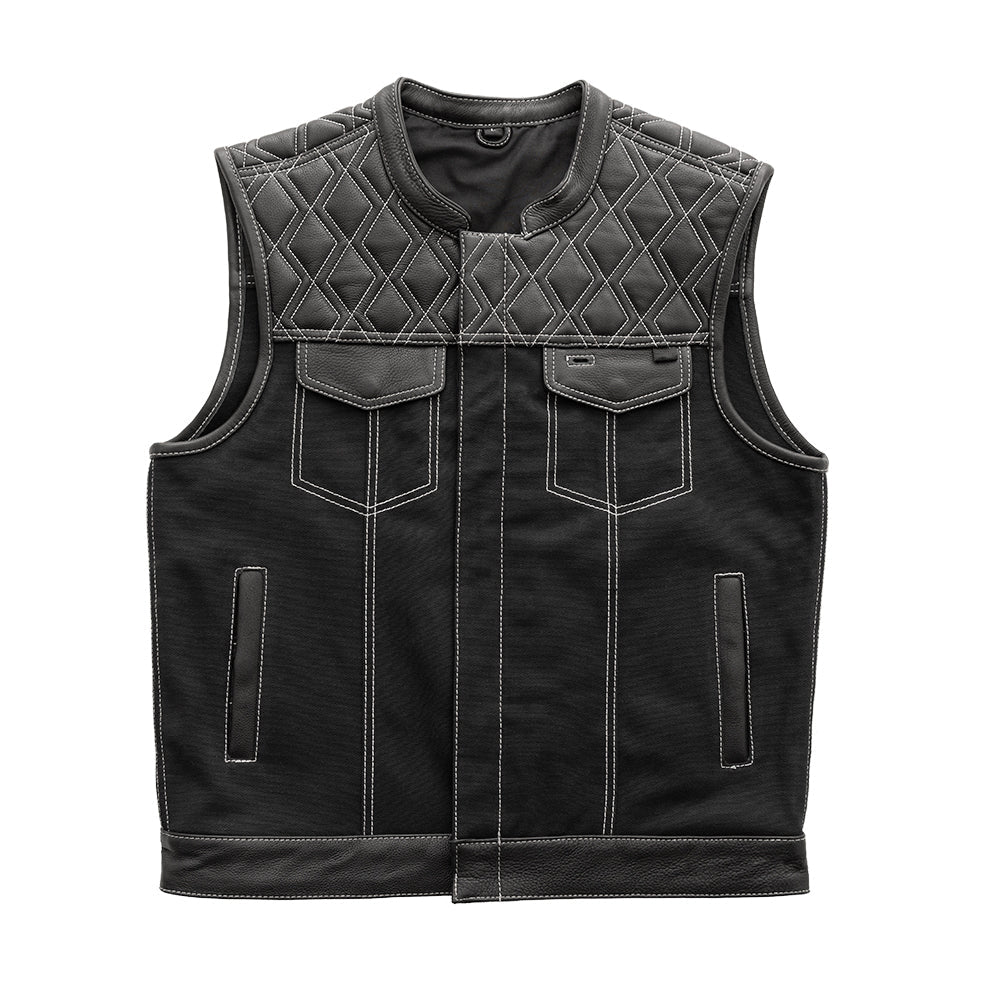 Hunt Club Motorcycle Leather Canvas Vest White Stitch image 0