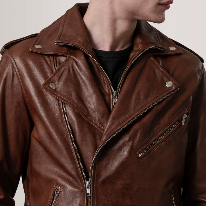 Kole Waxed Brown Leather Double Rider Jacket image 5