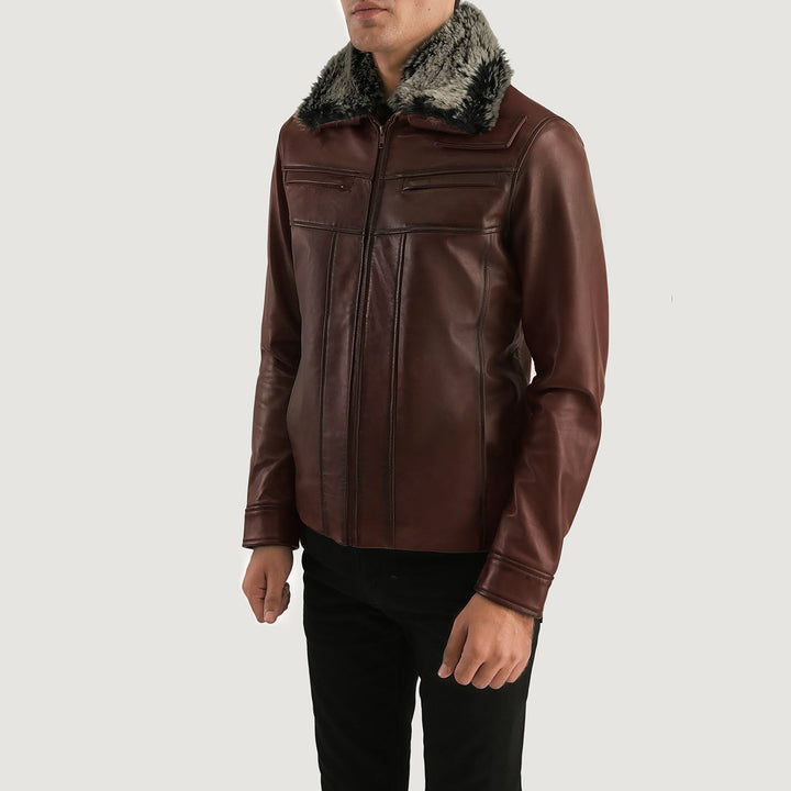 Evan Hart Fur Brown Leather Jacket image 2