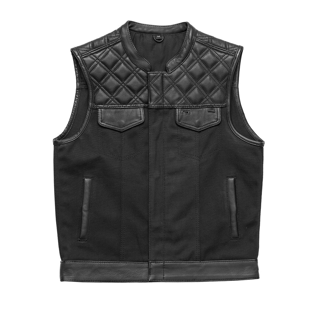 Hunt Club Motorcycle Leather Canvas Vest Black image 0