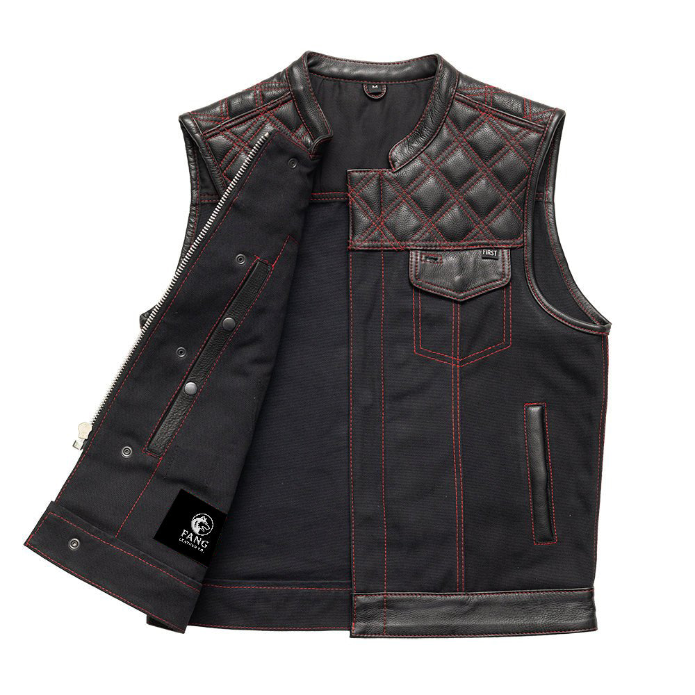 Hunt Club Motorcycle Leather Canvas Vest Black/Red image 3