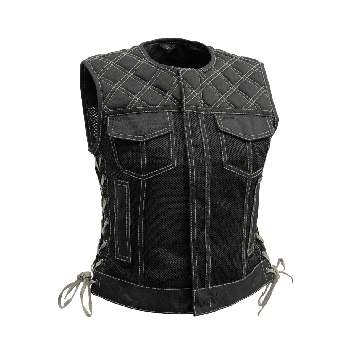Bonnie Moto Mesh Women's Motorcycle Vest - Diamond Quilt - Grey image