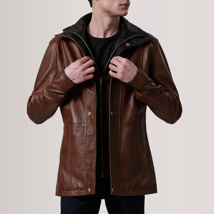 Connor Waxed Brown Leather Coat image 0