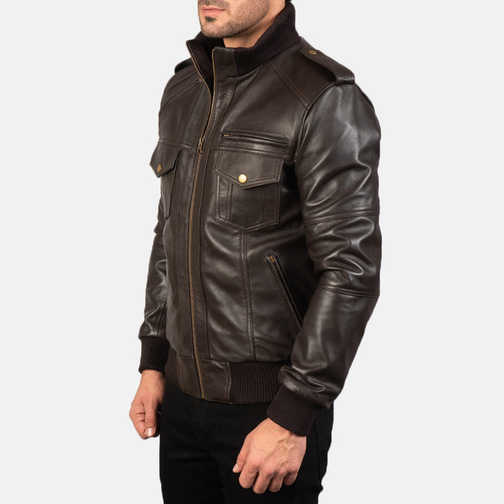 Agent Shadow Brown Leather Bomber Jacket – Fang leather co