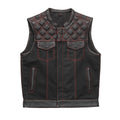 Hunt Club Motorcycle Leather Canvas Vest Black/Red image 0