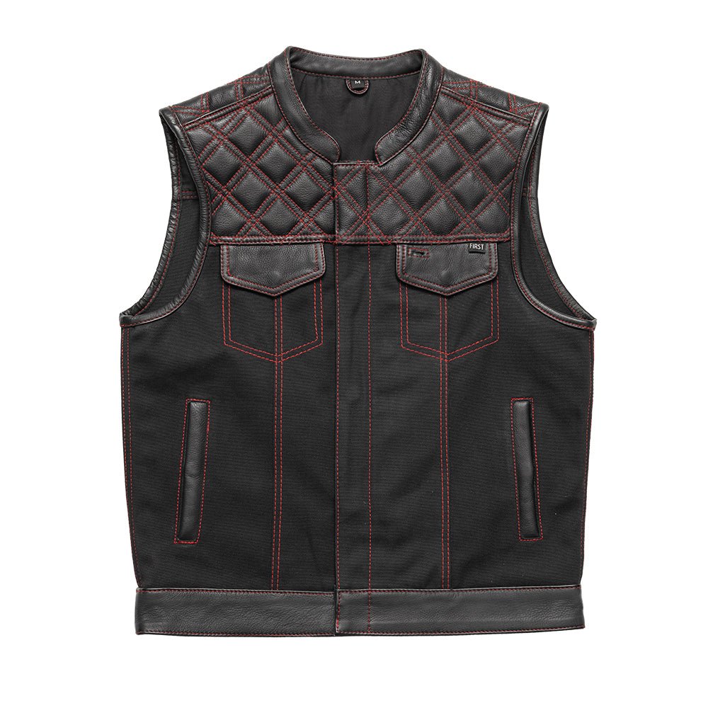 Hunt Club Motorcycle Leather Canvas Vest Black/Red image 0