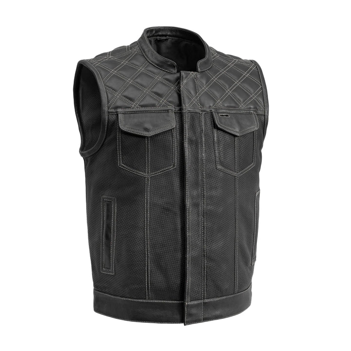 Downside Perforated Men's Motorcycle Leather Vest - Black Grey image