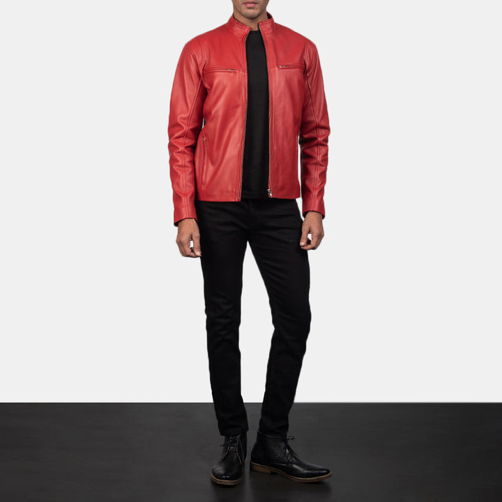 Ionic Red Leather Biker Jacket image 3