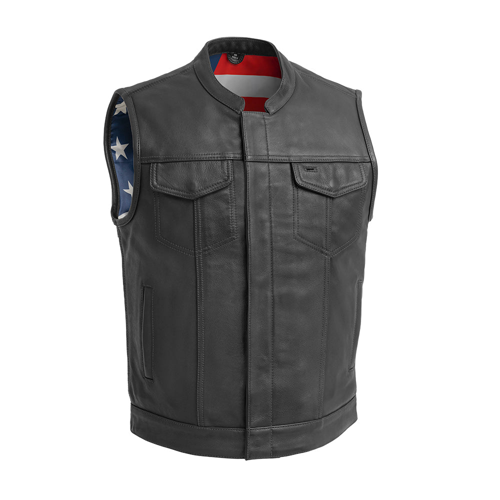 Born Free Men's Motorcycle Leather Vest - Black Stitch image 0