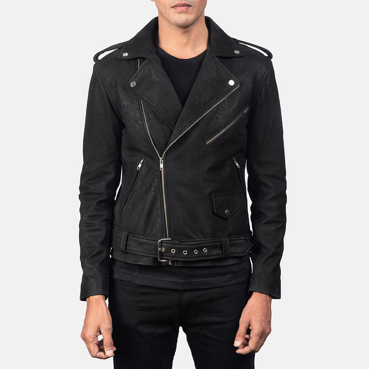 Allaric Alley Distressed Black Leather Biker Jacket image 0