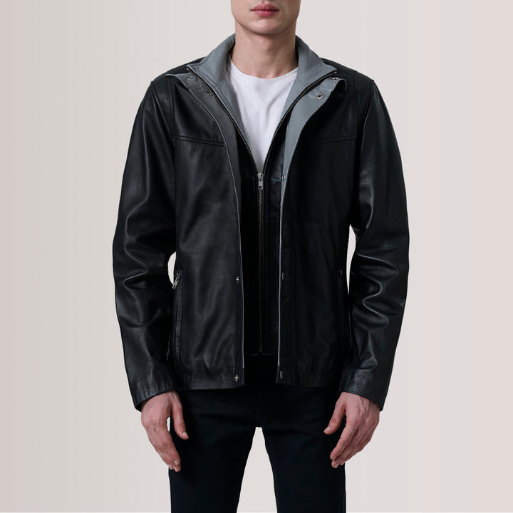 Henrik Black Leather Cafe Racer - Black image