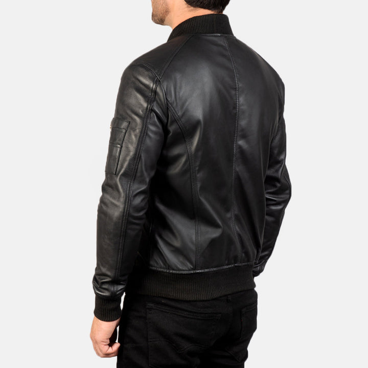 Bomia Ma-1 Black Leather Bomber Jacket image 2