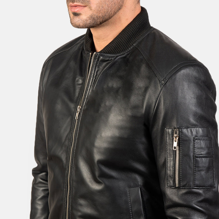 Bomia Ma-1 Black Leather Bomber Jacket image 1