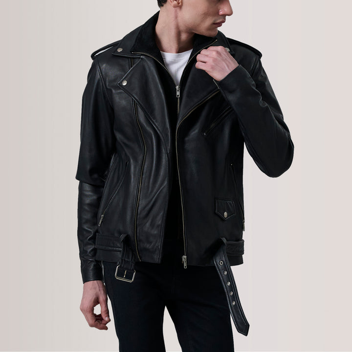 Kole Waxed Brown Leather Double Rider Jacket - Black image