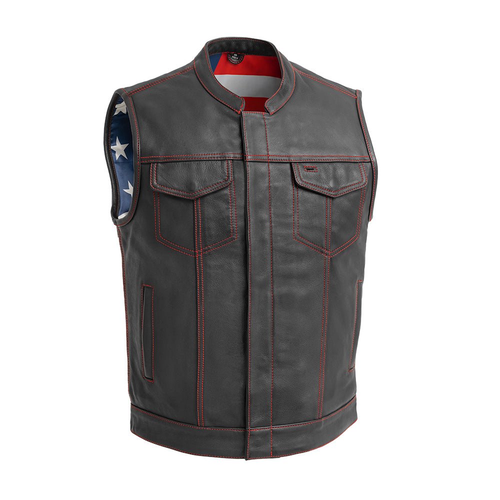 Born Free Men's Leather Motorcycle Leather Vest - Red Stitch image 0