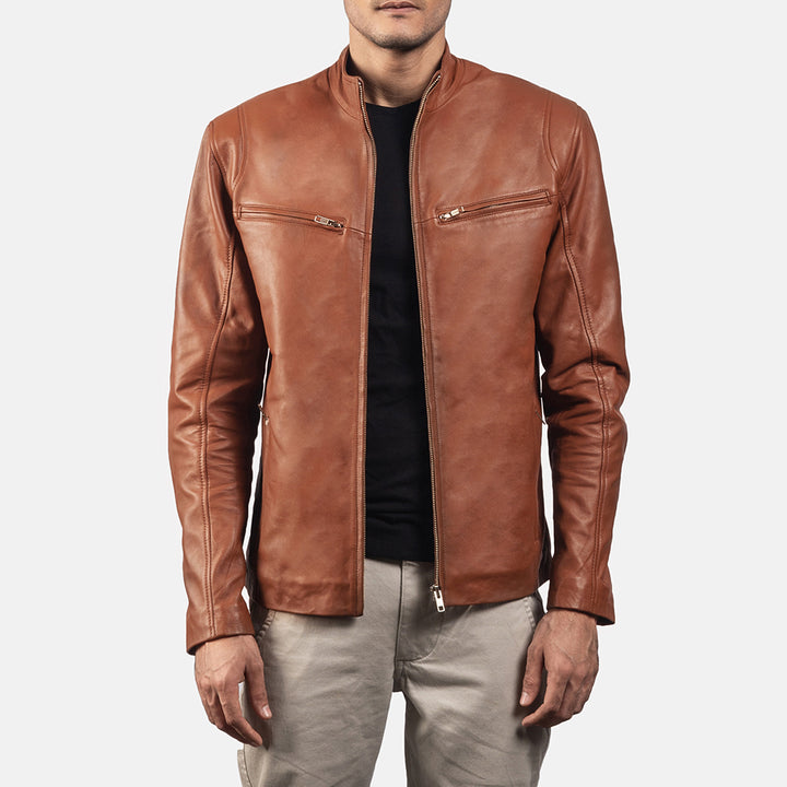 Ionic Brown Leather Biker Jacket image 1