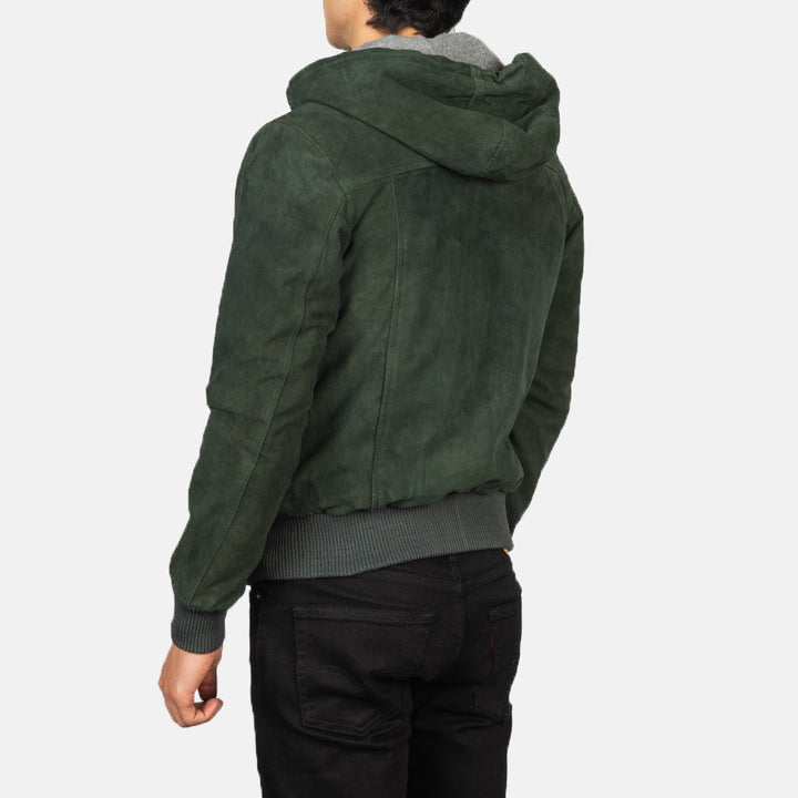 Nintenzo Green Hooded Suede Bomber Jacket image 1