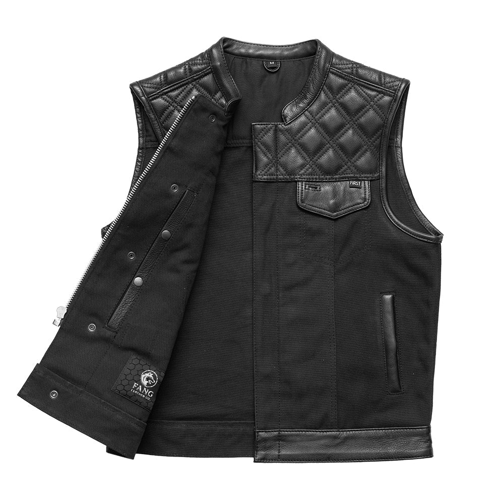 Hunt Club Motorcycle Leather Canvas Vest Black image 3