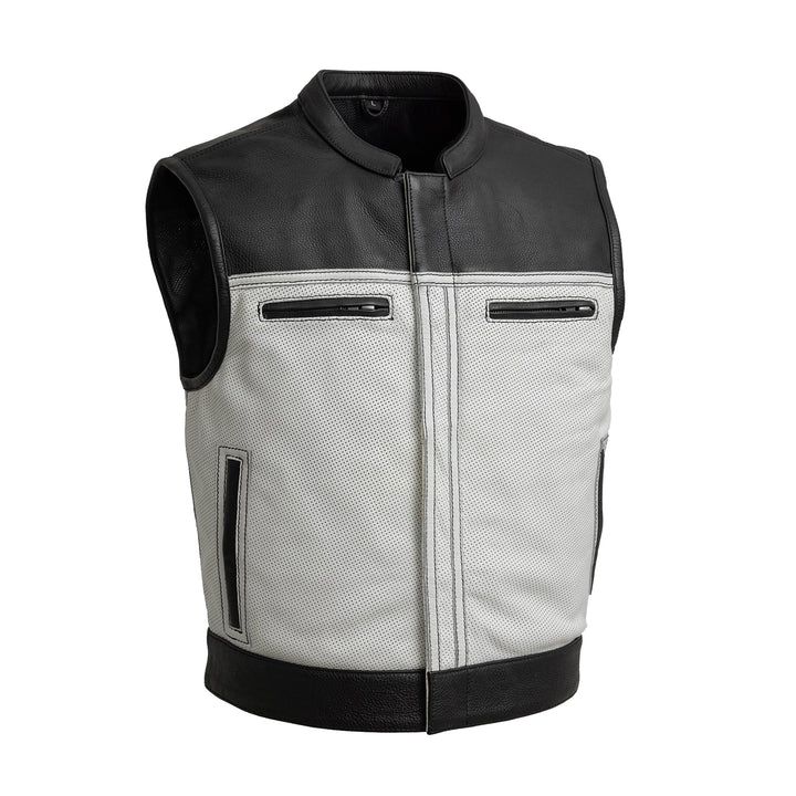 Two Tone Lowrider Perforated Men's Leather Vest - Black White image