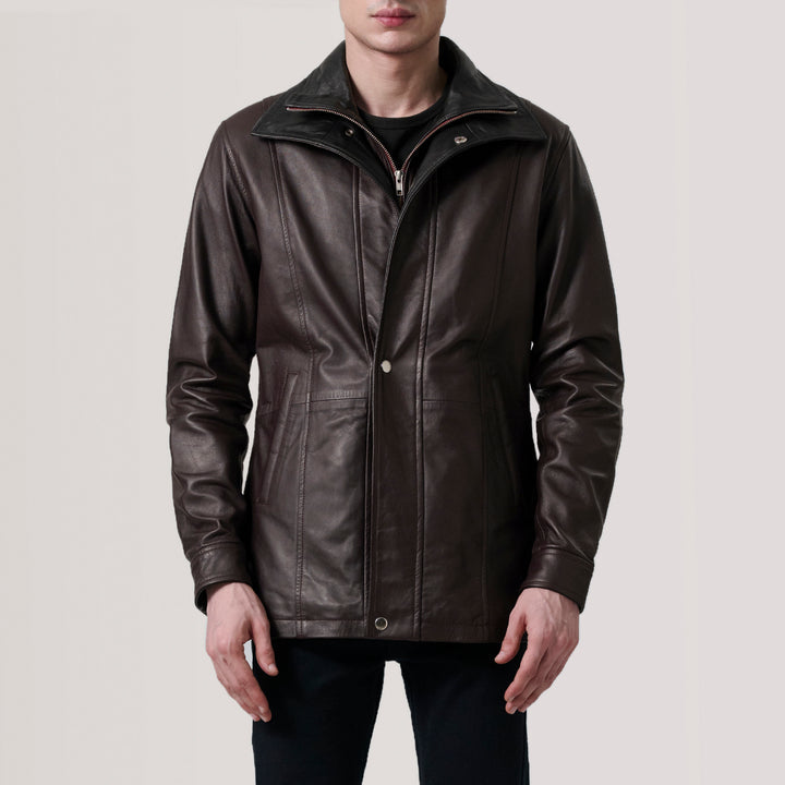 Connor Black Leather Coat - Maroon image