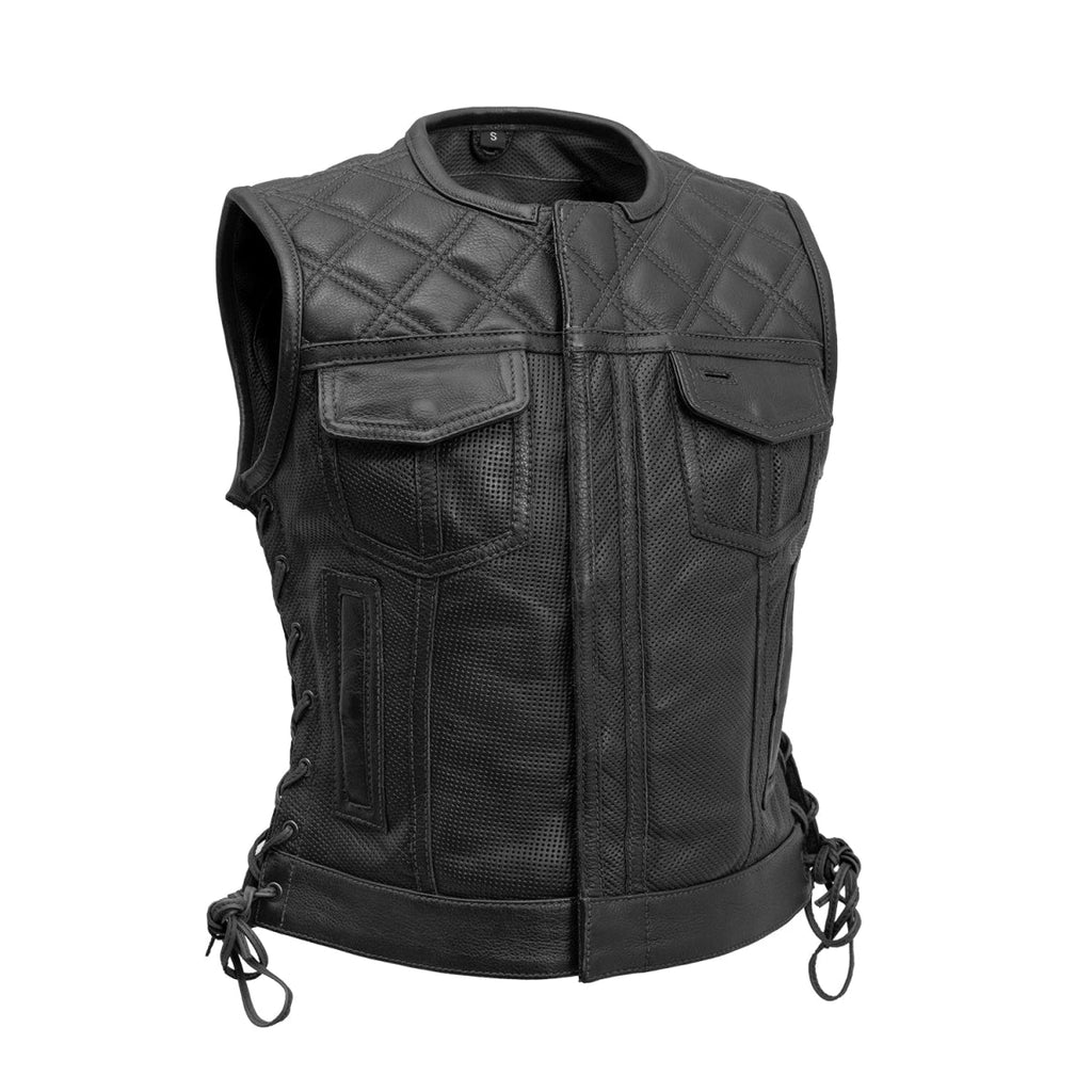 Bonnie Perforated Women's Motorcycle Leather Vest - Black image