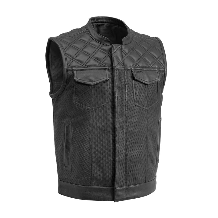 Downside Perforated Men's Motorcycle Leather Vest - Black image