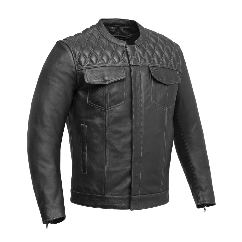Cinder Men's Cafe Style Leather Jacket - Grey image