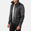 Columbus Brown Leather Bomber Jacket - Black image