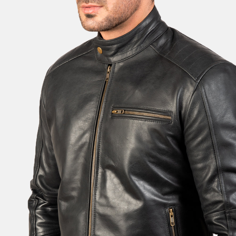 Dean Black Leather Biker Jacket image 1
