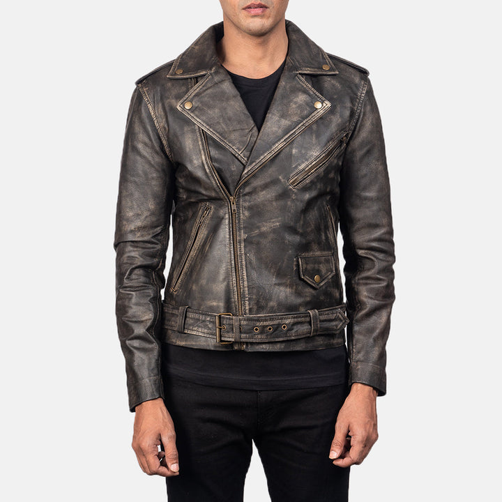 Allaric Alley Distressed Brown Leather Biker Jacket - Distressed Brown image