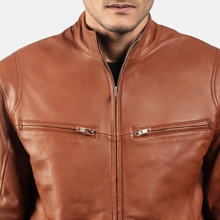 Ionic Brown Leather Biker Jacket image 2