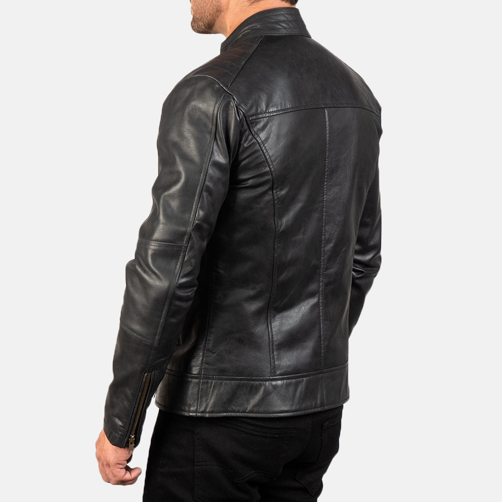Dean Black Leather Biker Jacket image 3
