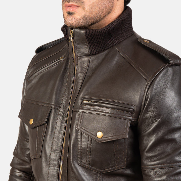 Agent Shadow Brown Leather Bomber Jacket – Fang leather co