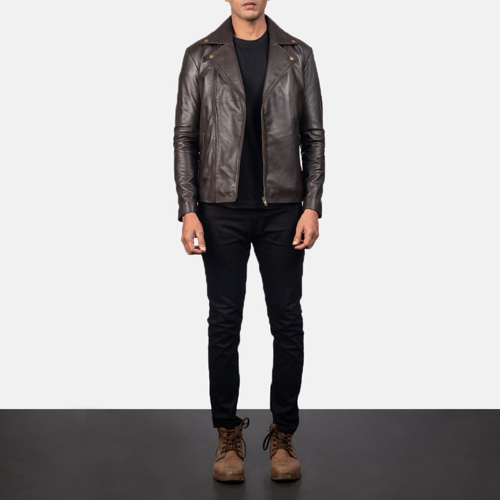 Noah Brown Leather Biker Jacket image 5