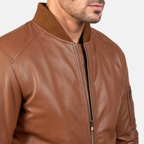 Bomia Ma-1 Brown Leather Bomber Jacket image 1