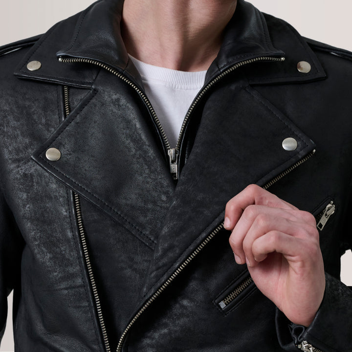 Kole Distressed Black Leather Double Rider Jacket image 5
