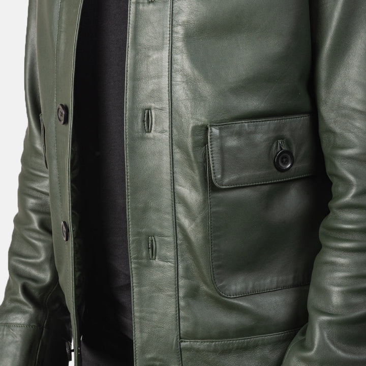 Columbus Green Leather Bomber Jacket image 5