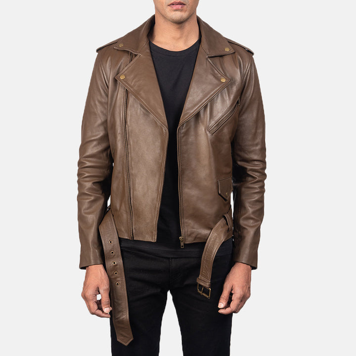 Allaric Alley Distressed Brown Leather Biker Jacket - Distressed Brown image