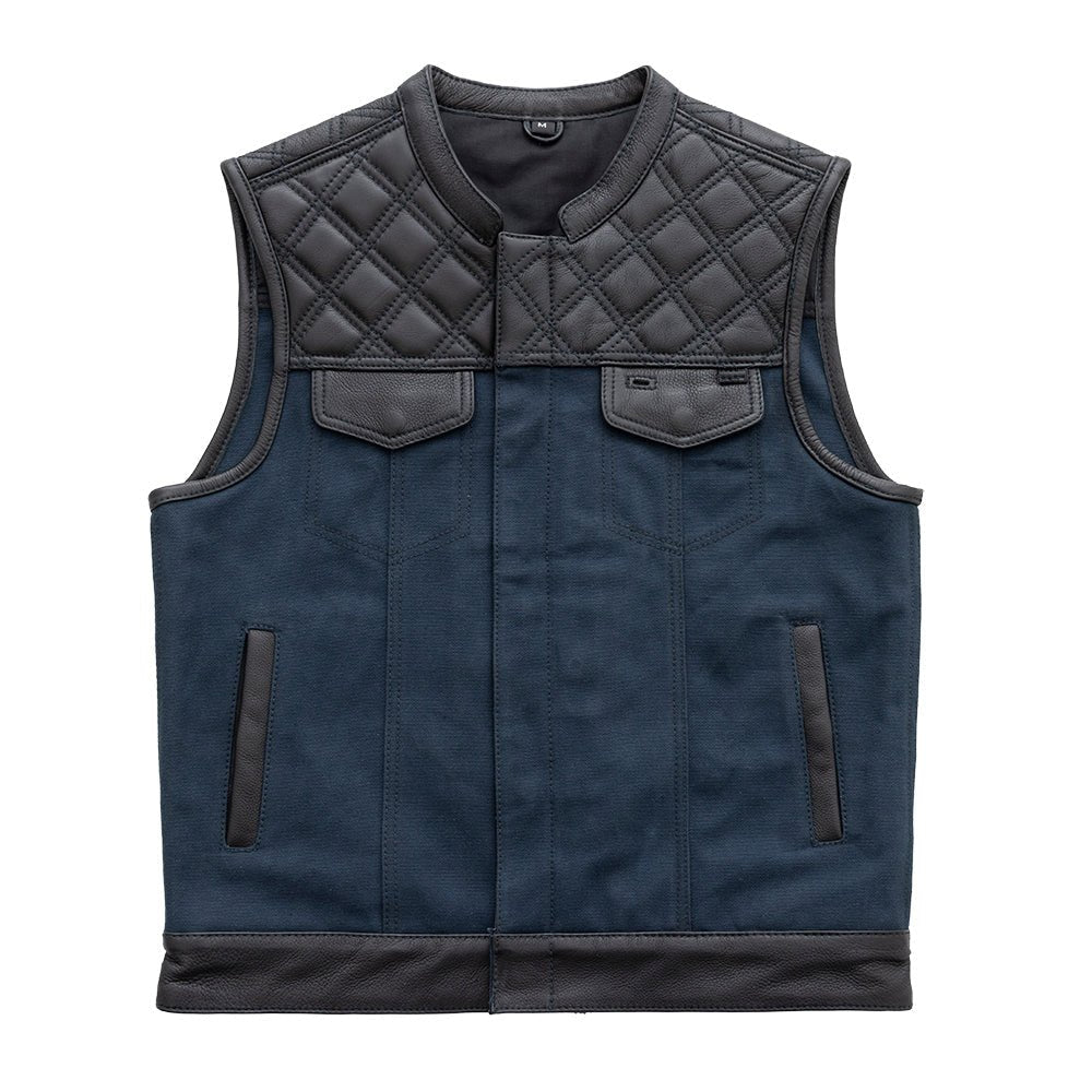 Hunt Club Motorcycle Leather Canvas Vest Blue image 0
