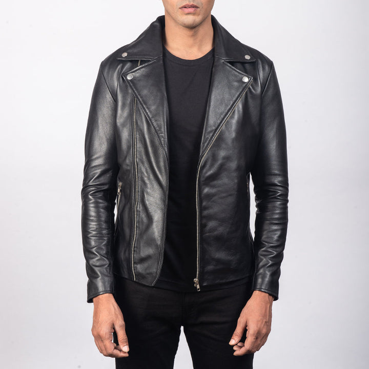 Noah Brown Leather Biker Jacket - Black image