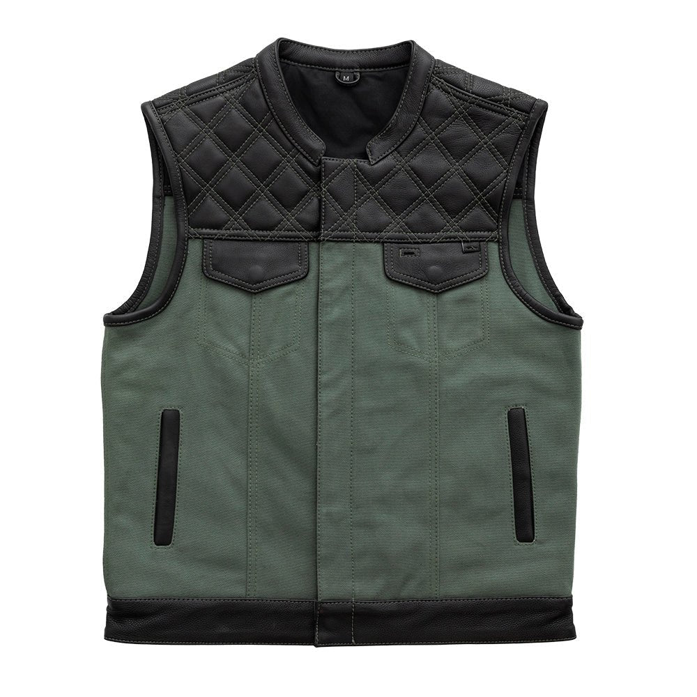 Hunt Club Motorcycle Leather Canvas Vest Green image 0