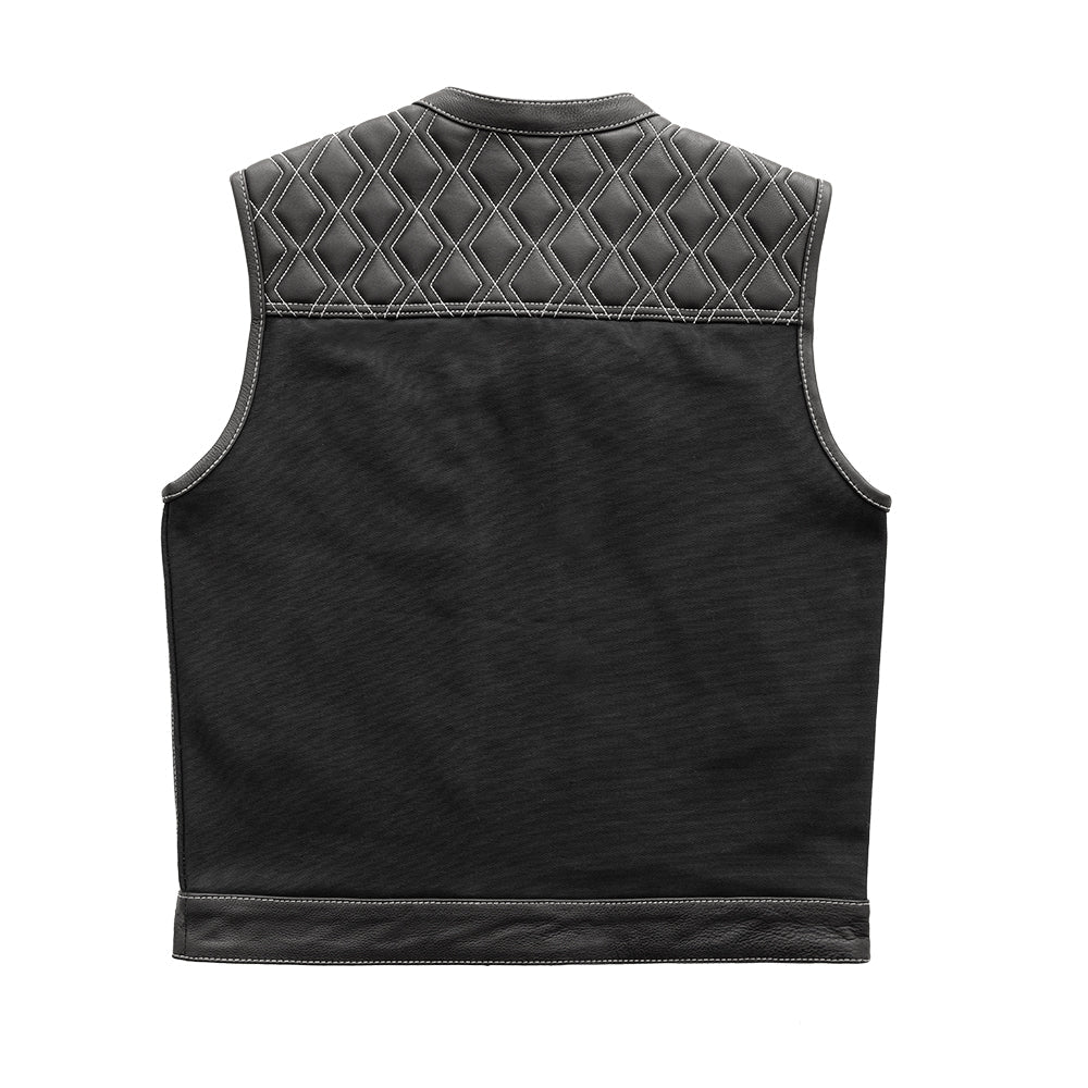 Hunt Club Motorcycle Leather Canvas Vest White Stitch image 1