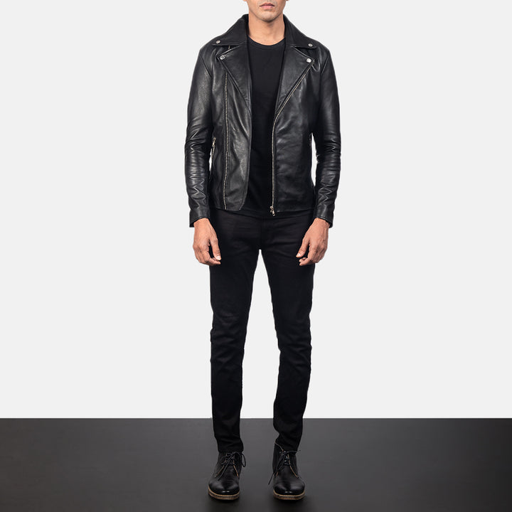 Noah Black Leather Biker Jacket image 5
