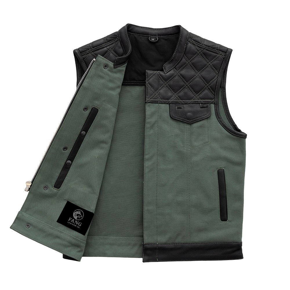 Hunt Club Motorcycle Leather Canvas Vest Green image 2