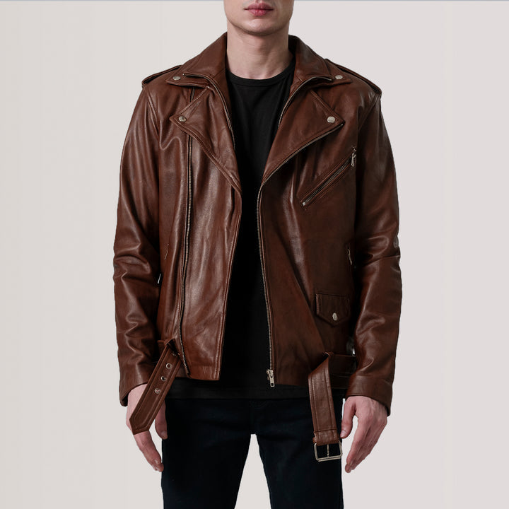 Kole Waxed Brown Leather Double Rider Jacket image 3